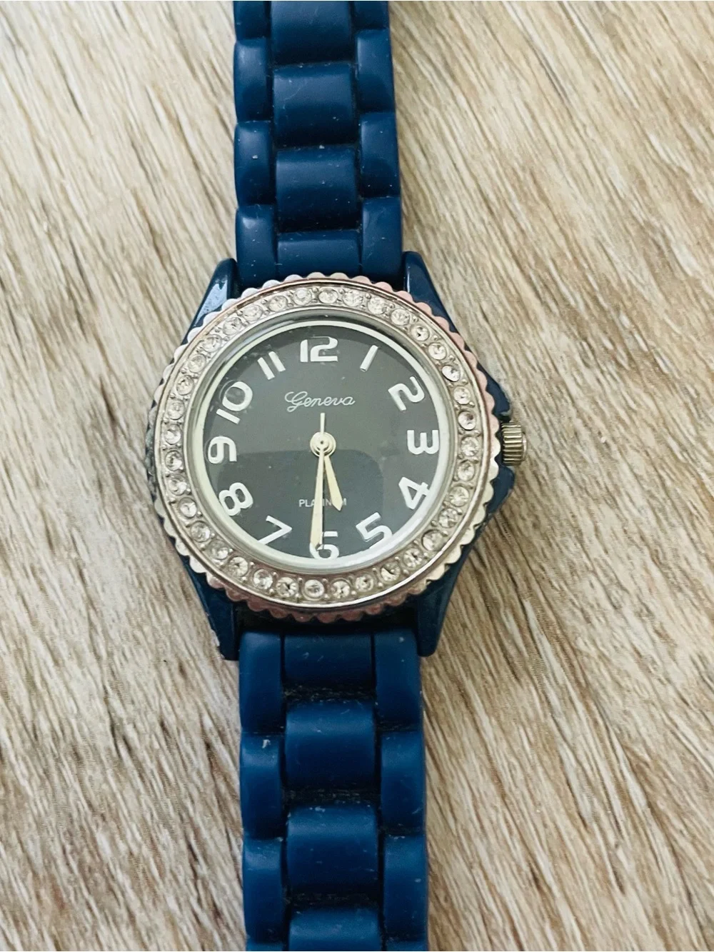 Blue Women's Silicone Watch with Crystal Bezel